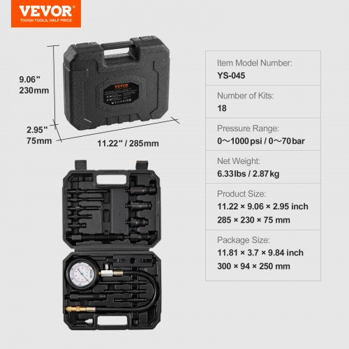 Diesel Engine Compression Tester 18 pcs Cylinder Pressure Test Tool Kit