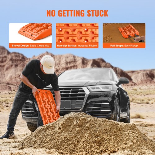 2PCS Traction Boards with PP for Mud Snow Sand Storage Bag Short Orange