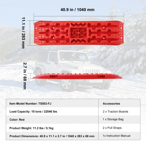 2PCS Traction Boards with PP for Mud Snow Sand Storage Bag Long Red
