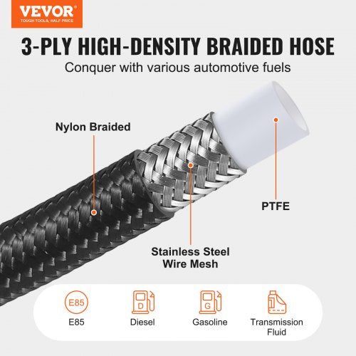 6AN Fuel Line Kit 25 FT Fuel Hose Kit 516 Nylon Stainless Steel Braided