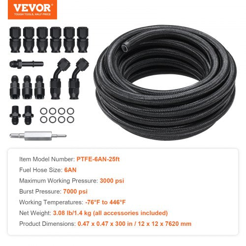6AN Fuel Line Kit 25 FT Fuel Hose Kit 516 Nylon Stainless Steel Braided