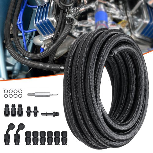 6AN Fuel Line Kit 25 FT Fuel Hose Kit 516 Nylon Stainless Steel Braided