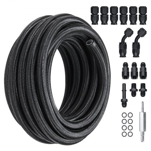 6AN Fuel Line Kit 25 FT Fuel Hose Kit 516 Nylon Stainless Steel Braided