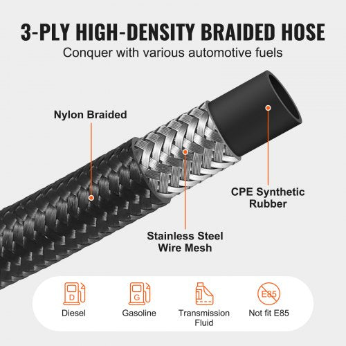 10AN Fuel Line Kit 10 FT Fuel Hose Kit 055 Nylon Stainless Steel Braided