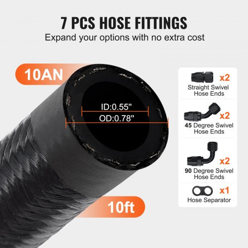 10AN Fuel Line Kit 10 FT Fuel Hose Kit 055 Nylon Stainless Steel Braided