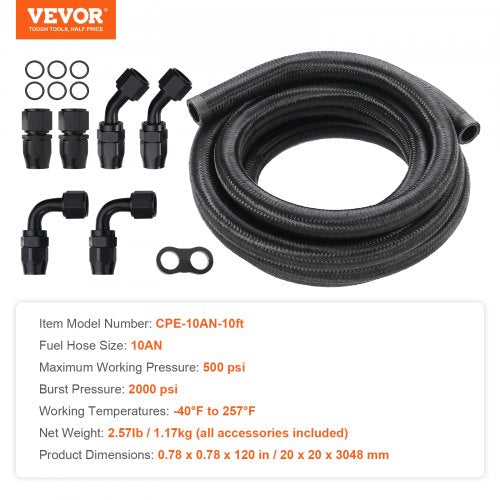 10AN Fuel Line Kit 10 FT Fuel Hose Kit 055 Nylon Stainless Steel Braided