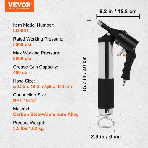 Air Operated Grease Gun 6000PSI 14 OZ400 CC Capacity Heavy Duty Pneumatic
