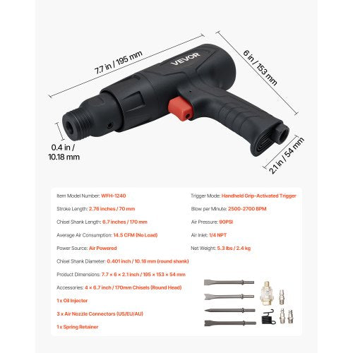 Air Hammer 25002700BPM Pneumatic Hammer with 276inch Stroke 4PCS 67