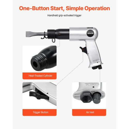 Air Hammer 3500BPM Pneumatic Hammer with 2.76 inch Stroke 4PCS Chisels