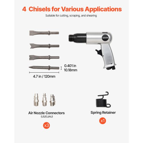 Air Hammer 3500BPM Pneumatic Hammer with 2.76 inch Stroke 4PCS Chisels