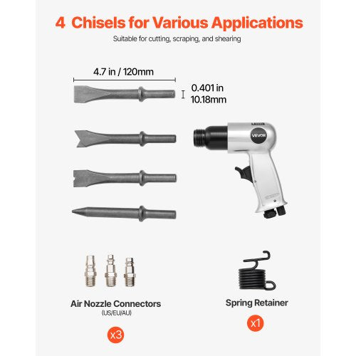 Air Hammer 4500BPM Pneumatic Hammer with 1.57inch Stroke 4PCS Chisels