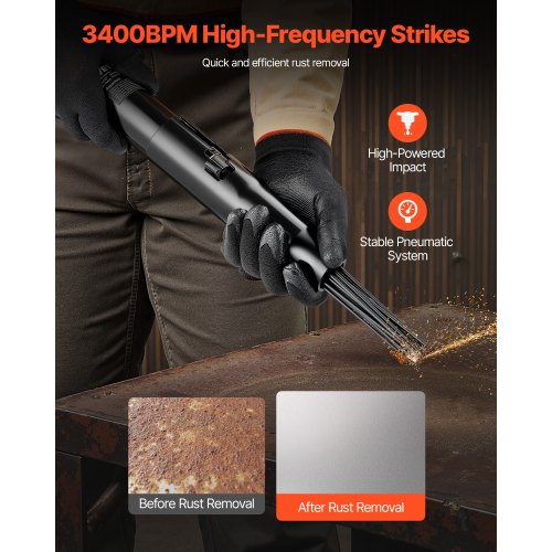 Air Needle Scaler 3400BPM Pneumatic Scaler for Rust Paint Removal  with 3Speed