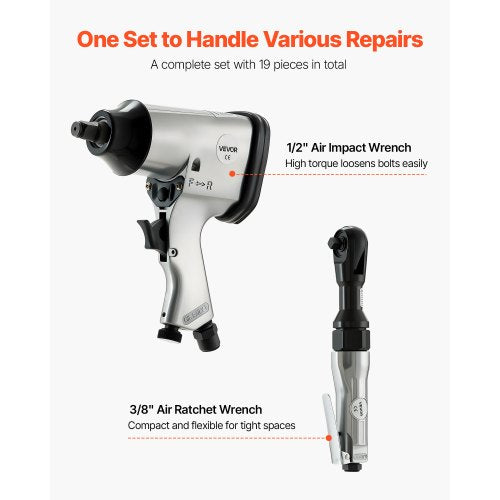 12 Air Impact Wrench 38 Ratchet Wrench Combo 19 Pieces Pro Air Tool