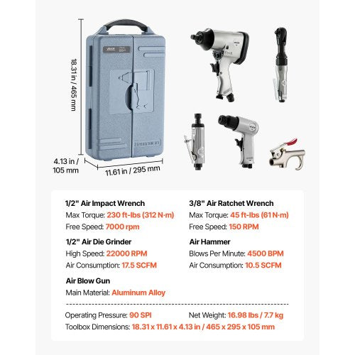71 Pieces Pro Air Tool and Accessories Kit - 1/2' Air Impact Wrench