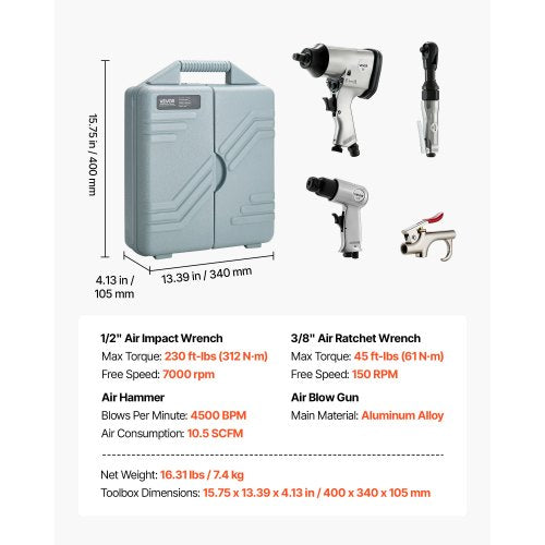 50 Pieces Pro Air Tool and Accessories Kit  12 Air Impact Wrench 38