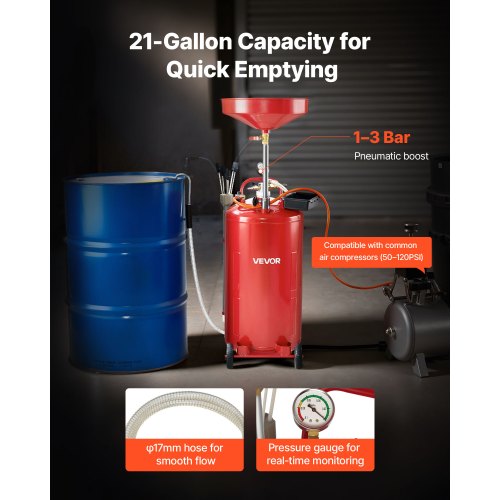 21 Gallon Waste Oil Drain Tank Air Operated Portable Oil Drainer