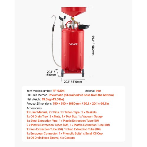 21 Gallon Waste Oil Drain Tank Air Operated Portable Oil Drainer