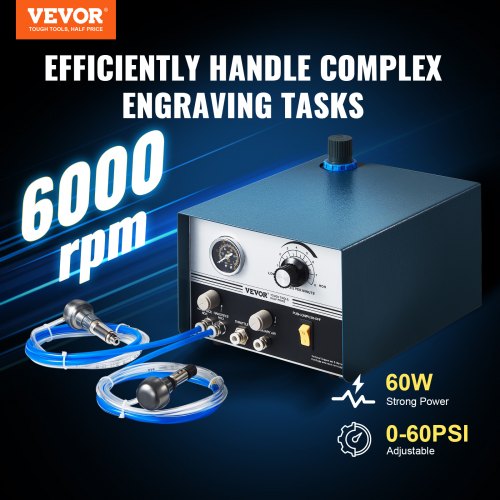 Pneumatic Jewelry Engraver 12006000 RPM Adjustable 60W Dual Head
