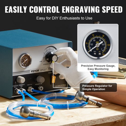 Pneumatic Jewelry Engraver 12006000 RPM Adjustable 60W Dual Head