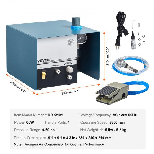 Pneumatic Jewelry Engraver 2800 RPM 60W Single Head Pneumatic Hand