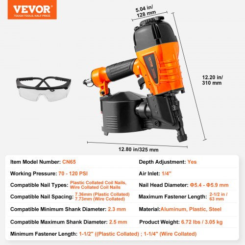 Coil Siding Nailer CN65 114 to 212 15 Degree Pneumatic Siding Nail