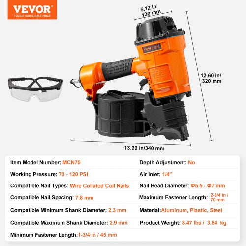 Coil Siding Nailer MCN70 134 to 234 15 Degree Pneumatic Siding Nail