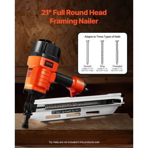 Framing Nailer 80120PSI Air Nail Gun 2 to 312 21 Degree Full Round
