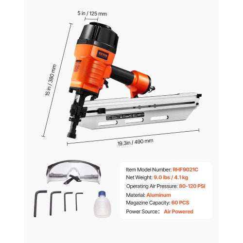 Framing Nailer 80120PSI Air Nail Gun 2 to 312 21 Degree Full Round