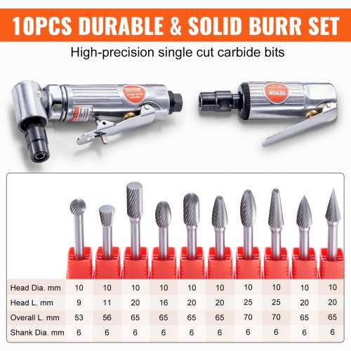 Air Die Grinder Kit Right Angle Grinder w Die Grinder Combo 10PCS Single