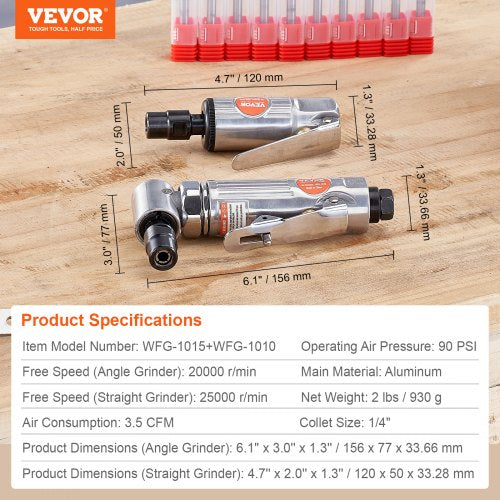 Air Die Grinder Kit Right Angle Grinder w Die Grinder Combo 10PCS Single