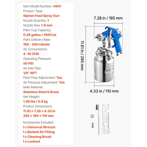 Siphon Feed Spray Gun High Atomization Air Paint Spray Gun 1000cc