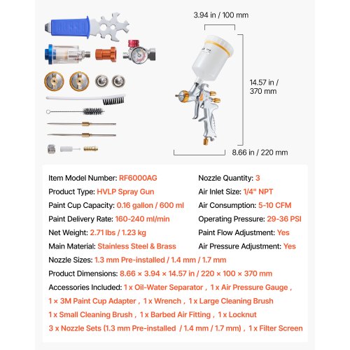 HVLP Air Spray Gun Gravity Feed Paint Sprayer Gun with 3 Nozzles
