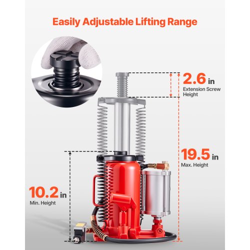 Air Hydraulic Bottle Jack 20 Ton 44092 lbs Capacity 102195 Inch 1