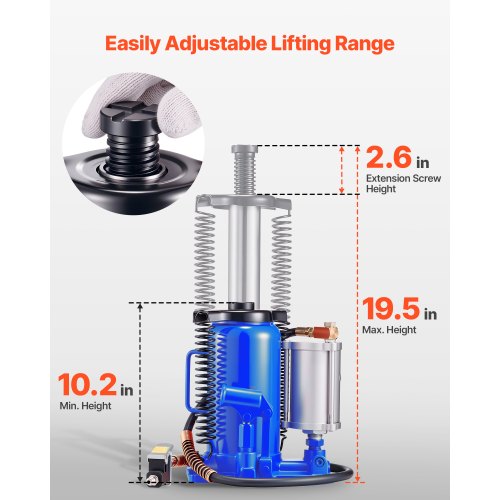 Air Hydraulic Bottle Jack 20 Ton 44092 lbs Capacity 102195 Inch 2
