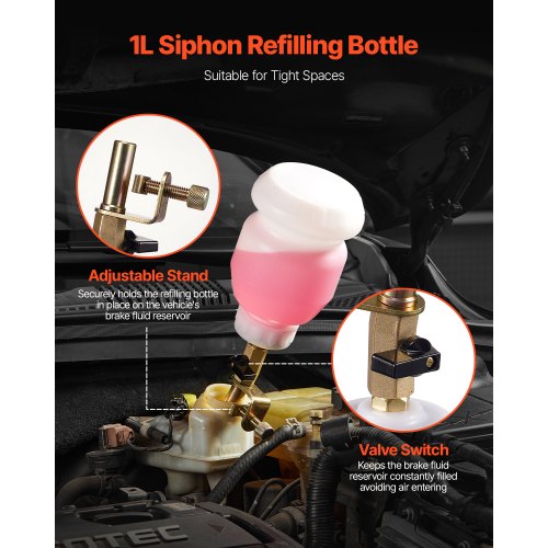 Brake Bleeder Kit 3L Brake Fluid Extractor with 1L Siphon Refilling Bottle