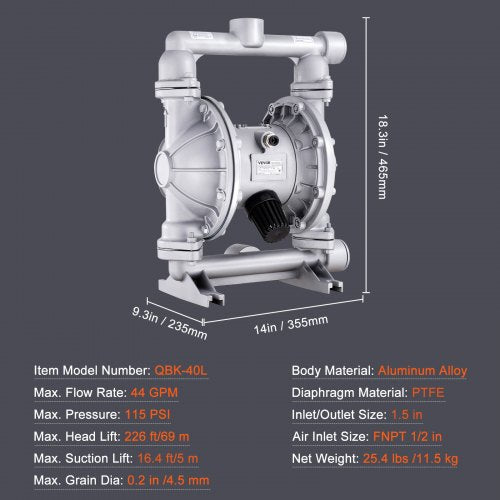 Air Operated Double Diaphragm Pump 44GPM Max 115PSI Air Waste Oil