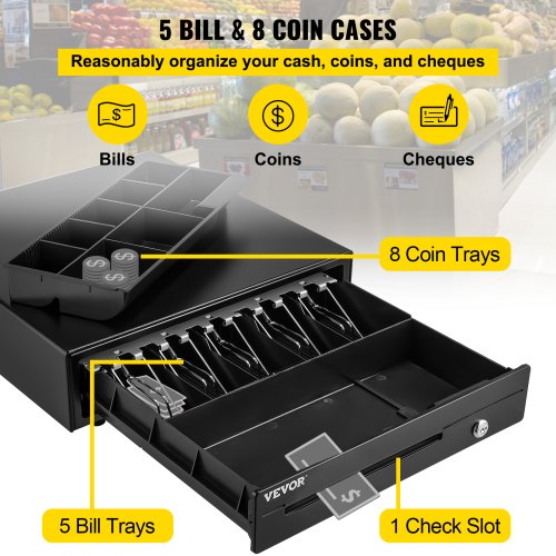 Cash Register Drawer 16 12 V for POS System with 5 Bill 8 Coin Cash