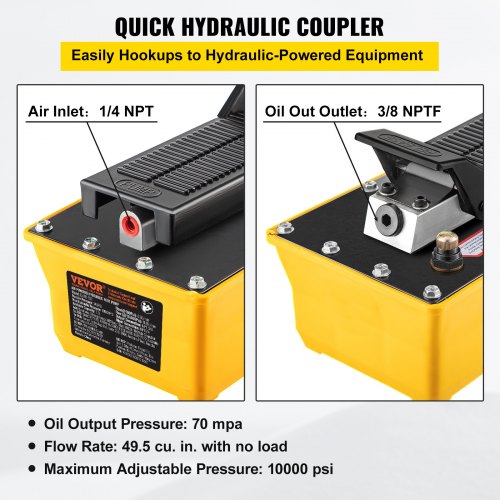 Air Hydraulic Pump 10000 PSI Hydraulic Foot Pump 0.6 Gal Reservoir Foot