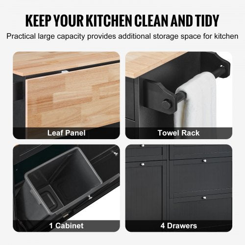 Kitchen Island Cart 50 Wood Top Breakfast Bar with Trash Cabinet Tilt Out