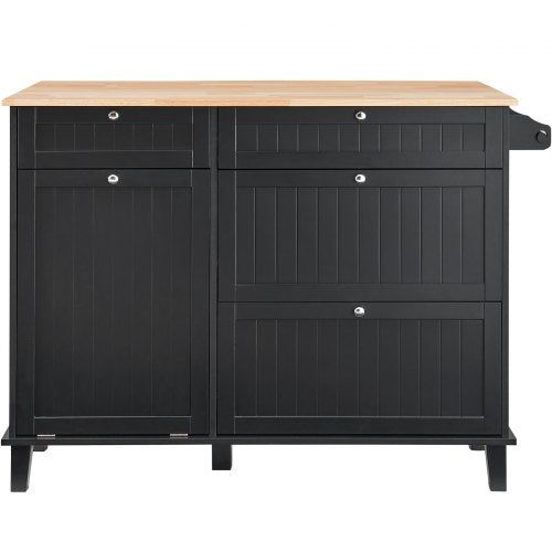 Kitchen Island Cart 50 Wood Top Breakfast Bar with Trash Cabinet Tilt Out