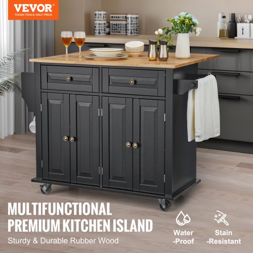 Kitchen Island Cart 43 Wood Top Mobile Carts with Storage Cabinet Rolling