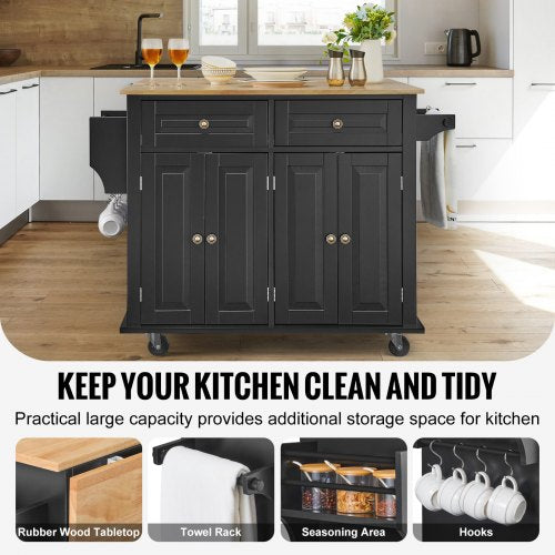 Kitchen Island Cart 43 Wood Top Mobile Carts with Storage Cabinet Rolling