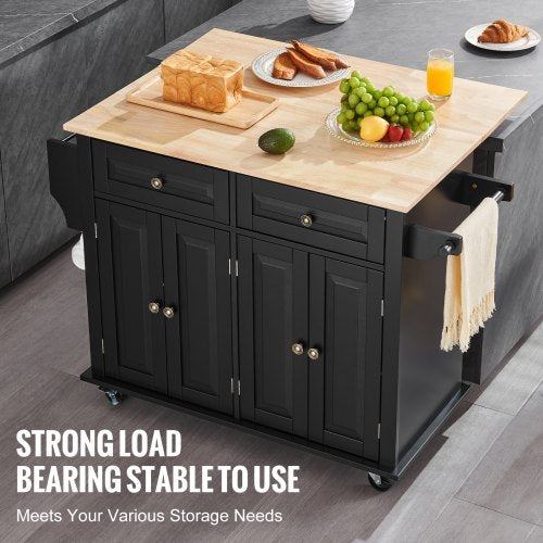 Kitchen Island Cart 43 Wood Top Mobile Carts with Storage Cabinet Rolling
