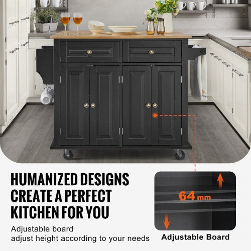 Kitchen Island Cart 43 Wood Top Mobile Carts with Storage Cabinet Rolling