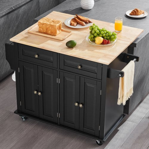 Kitchen Island Cart 43 Wood Top Mobile Carts with Storage Cabinet Rolling