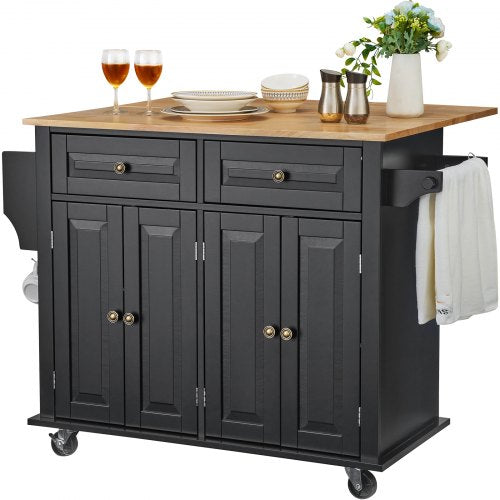 Kitchen Island Cart 43 Wood Top Mobile Carts with Storage Cabinet Rolling