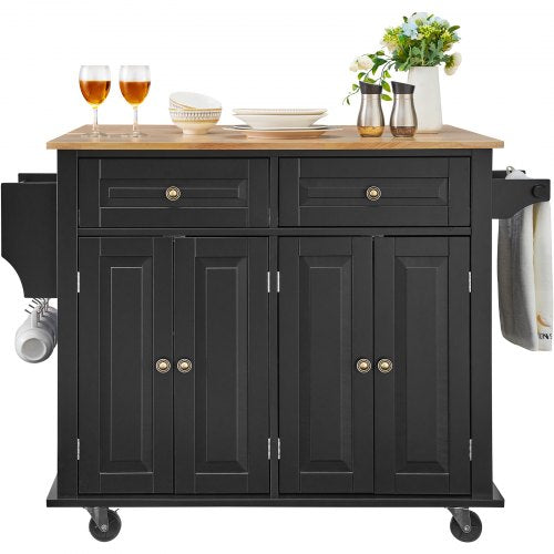 Kitchen Island Cart 43 Wood Top Mobile Carts with Storage Cabinet Rolling