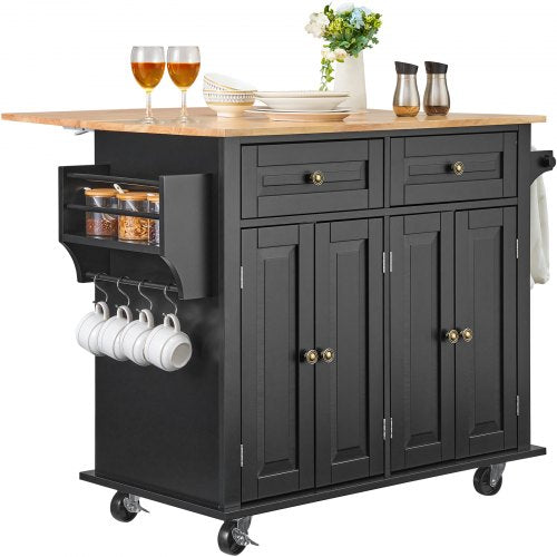 Kitchen Island Cart 43 Wood Top Mobile Carts with Storage Cabinet Rolling