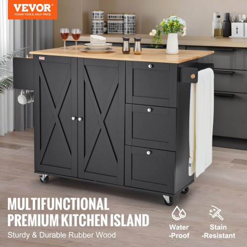 Kitchen Island Cart 56 Wood Top Mobile Carts with Storage Cabinet Rolling