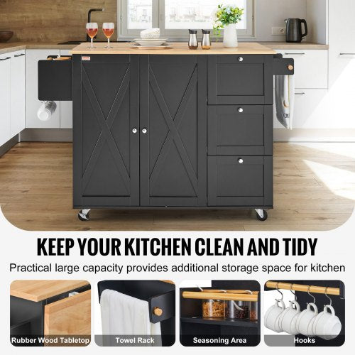 Kitchen Island Cart 56 Wood Top Mobile Carts with Storage Cabinet Rolling